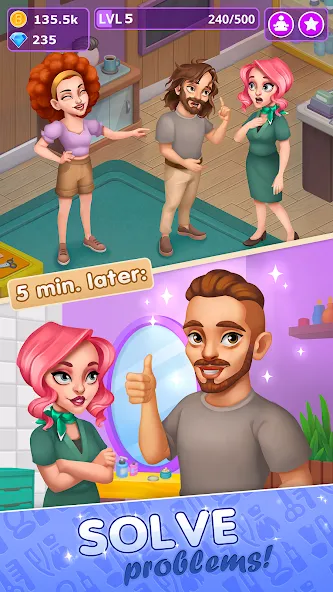Beauty Tycoon: Hair Salon Game — Безлимитные деньги и все прически открыты, скачать мод APK — скриншот 4 Beauty Tycoon: Hair Salon Game — Безлимитные деньги и все прически открыты, скачать мод APK — скриншот 4