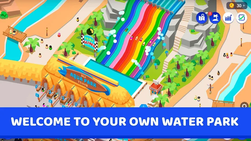 Idle Theme Park Tycoon мод на Андроид: Безлимитные деньги и все аттракционы — скриншот 1