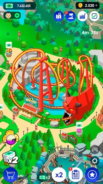 Idle Theme Park Tycoon мод на Андроид: Безлимитные деньги и все аттракционы — скриншот 5