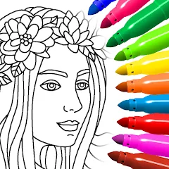 Coloring for girls and women — Все раскраски и инструменты открыты, скачать мод APK