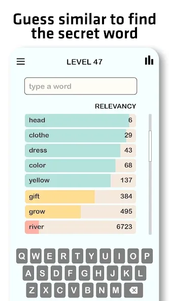 Contexto - Similar Word MOD APK скачать на Андроид — Подсказки и безлимитные попытки — скриншот 2 Contexto - Similar Word MOD APK скачать на Андроид — Подсказки и безлимитные попытки — скриншот 2