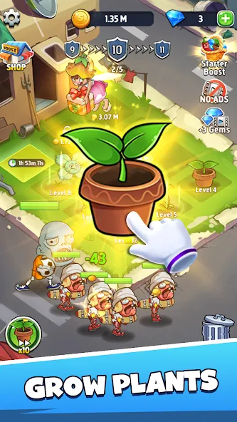 Merge Plants – Monster Defense — скачать мод: Безлимитные монеты и усиленные растения — скриншот 1