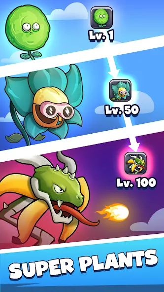 Merge Plants – Monster Defense — скачать мод: Безлимитные монеты и усиленные растения — скриншот 2
