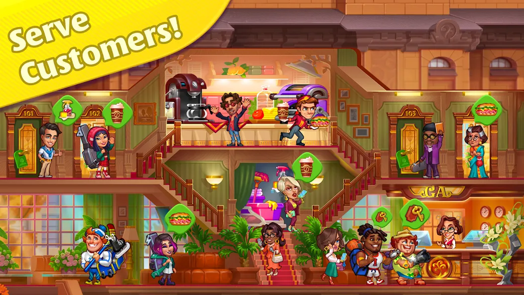 Grand Hotel Mania: Hotel games взломанный APK — Безлимитные деньги и все отели открыты — скриншот 4