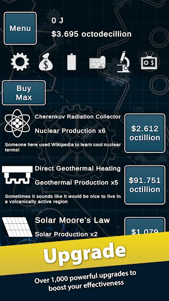 Idle Power — взломанная версия, Много энергии и быстрый прогресс — скриншот 3