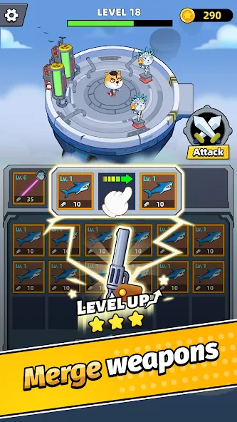 Merge Weapons：Air Island TD — скачать мод: Много денег и ресурсов — скриншот 2