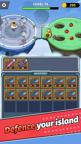 Merge Weapons：Air Island TD — скачать мод: Много денег и ресурсов — скриншот 4