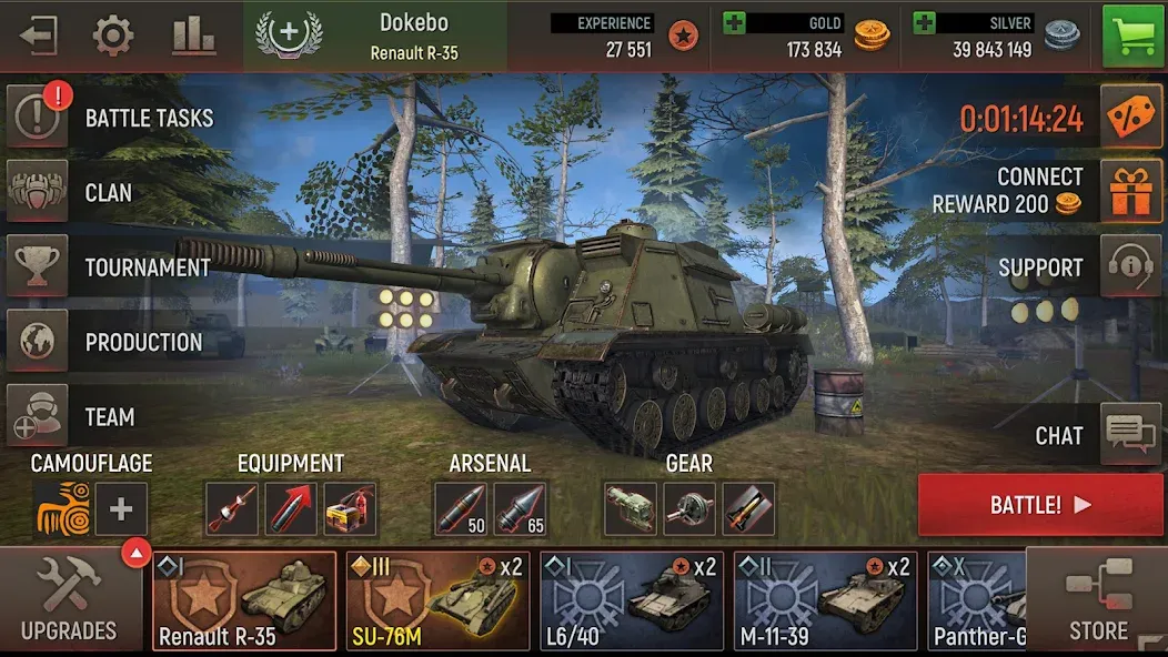 Battle Tanks: Tank Games WW2 на телефон — скачать мод: Безлимитные деньги и все танки — скриншот 4
