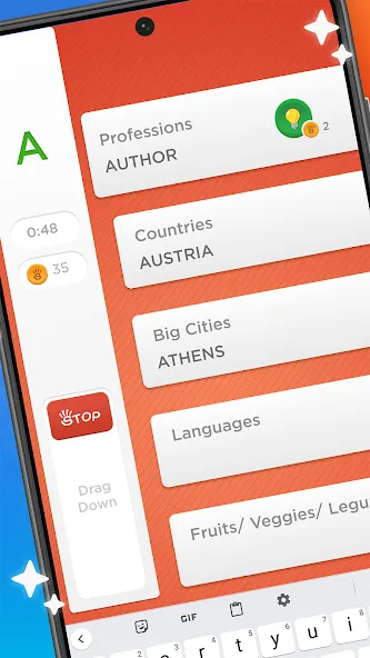 Stop - Categories Word Game MOD APK: Без рекламы и бесконечные подсказки — скриншот 1