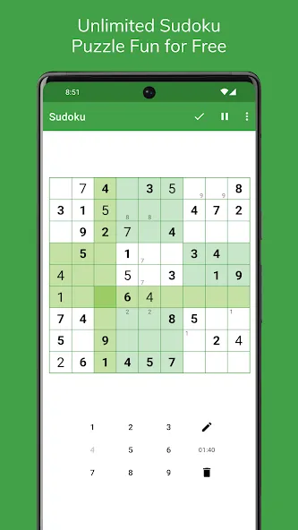 Sudoku взломанный APK — Подсказки и отмена ходов без ограничений — скриншот 1