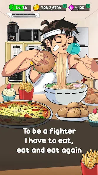 Food Fighter Clicker Games — последняя версия с модом (Много денег и энергии) — скриншот 1 Food Fighter Clicker Games — последняя версия с модом (Много денег и энергии) — скриншот 1
