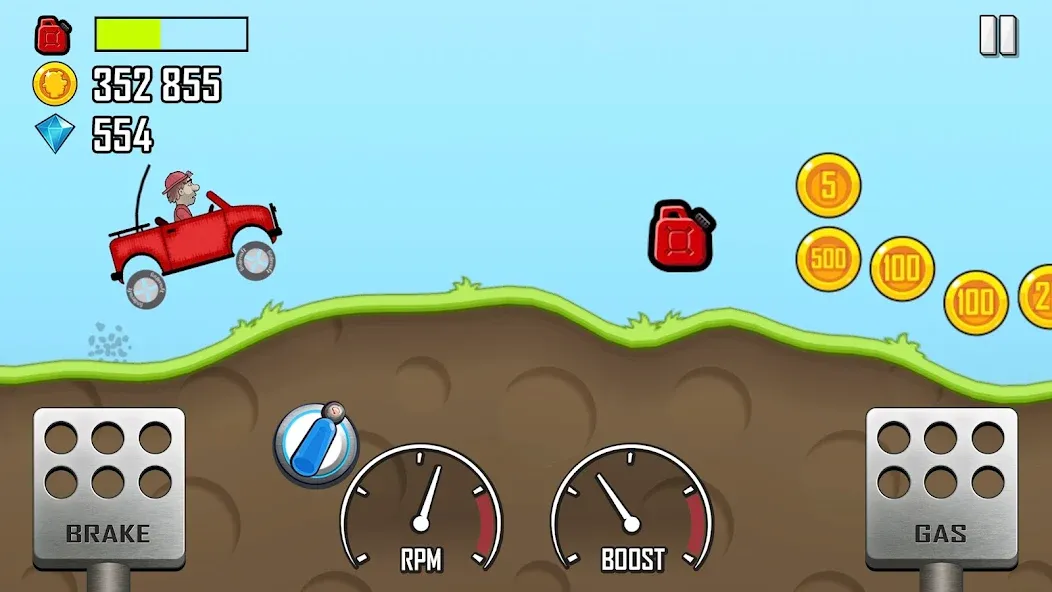 Hill Climb Racing бесплатно на Андроид — мод: Безлимитные деньги и топливо — скриншот 1