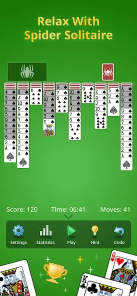 Скачать Spider Solitaire Classic Mod APK — Без рекламы и все масти открыты — скриншот 1