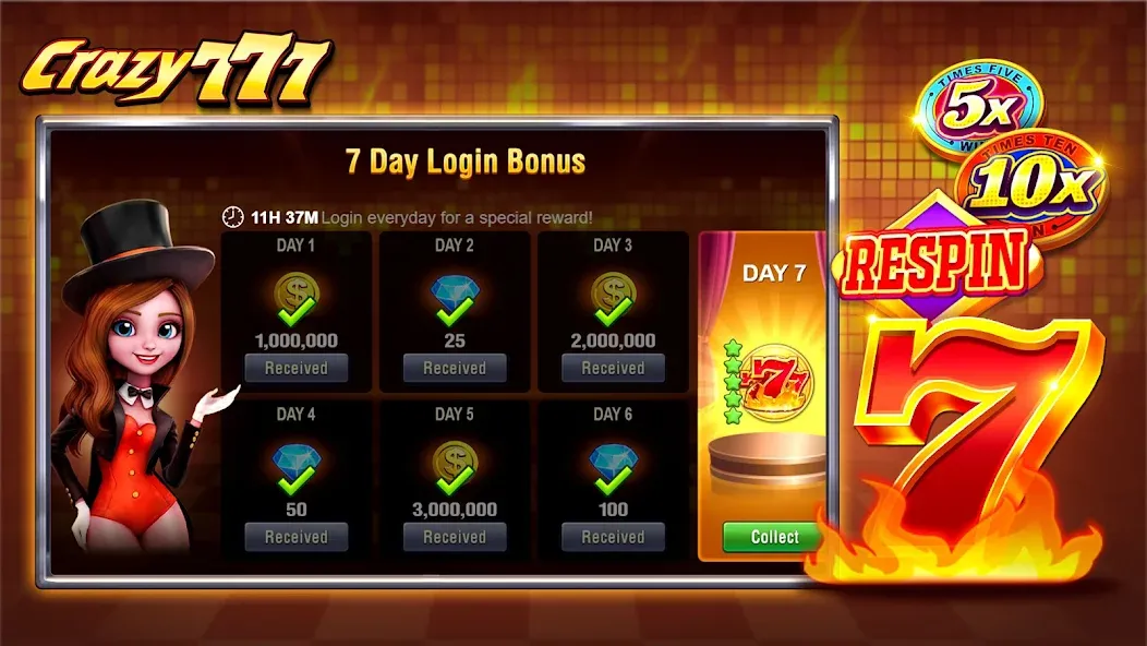 Мод Crazy 777 Slot-TaDa Games — Безлимитные монеты и бонусы, скачать APK — скриншот 4 Мод Crazy 777 Slot-TaDa Games — Безлимитные монеты и бонусы, скачать APK — скриншот 4