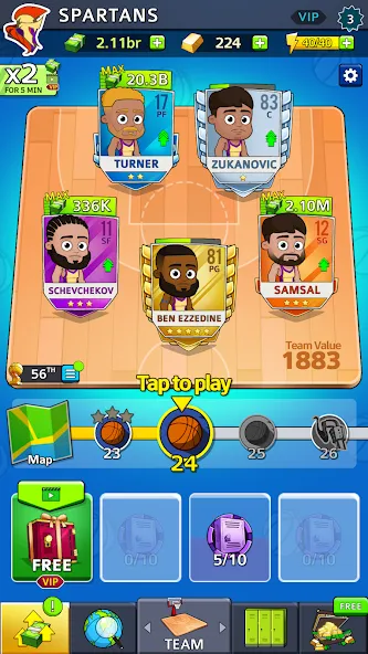 Idle Five Basketball tycoon мод на Андроид: Безлимитные деньги и открыты все уровни — скриншот 3