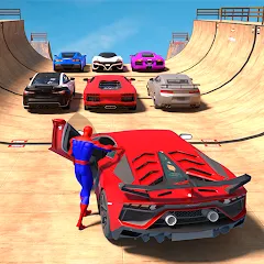 Superhero Car: Mega Ramp Games на телефон — скачать мод: Безлимитные деньги и все машины открыты