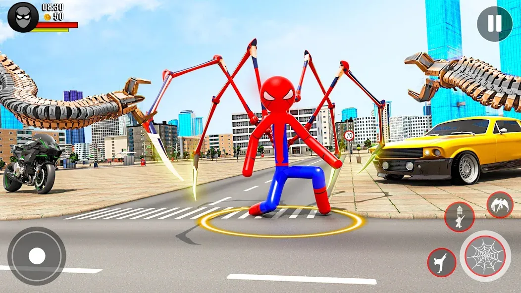 Spider Game-Stickman Rope Hero (Мод: Безлимитные монеты и полёт) — скачать на Андроид — скриншот 2 Spider Game-Stickman Rope Hero (Мод: Безлимитные монеты и полёт) — скачать на Андроид — скриншот 2