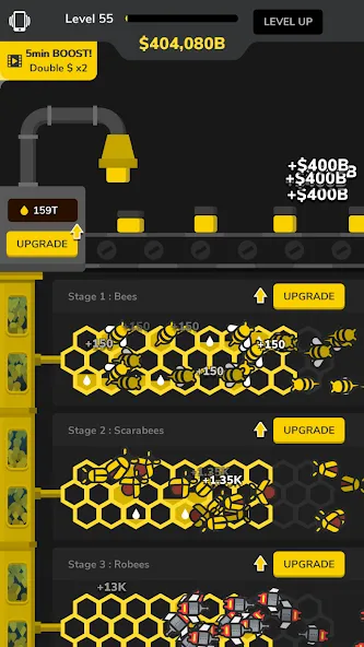 Idle Bee Factory Tycoon бесплатно на Андроид — мод: Безлимитные деньги и ресурсы — скриншот 3