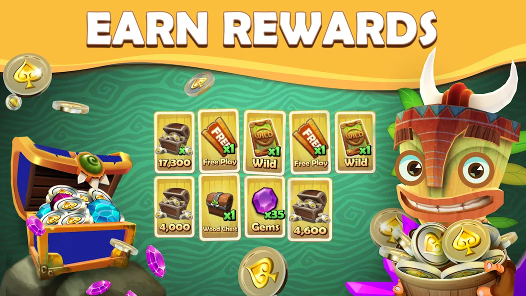 Tiki Solitaire TriPeaks (Мод: Безлимитные монеты и жизни) — скачать на Андроид — скриншот 3 Tiki Solitaire TriPeaks (Мод: Безлимитные монеты и жизни) — скачать на Андроид — скриншот 3