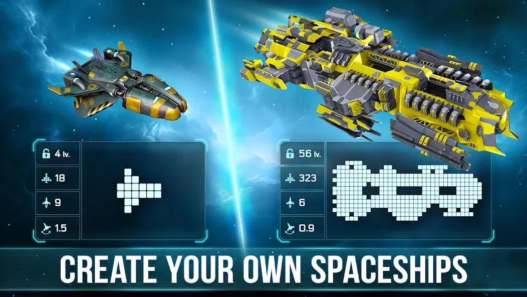 Space Arena: Construct & Fight MOD APK: Много денег и ресурсов — скриншот 1