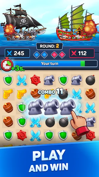 Pirates & Puzzles：Ship Battles MOD APK скачать на Андроид — Безлимитные ресурсы и корабли — скриншот 1