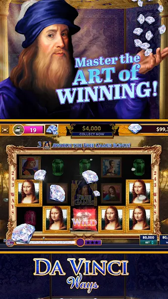 Da Vinci Diamonds Casino – Bes взлом APK — Бесконечные монеты и бесплатные вращения — скриншот 2