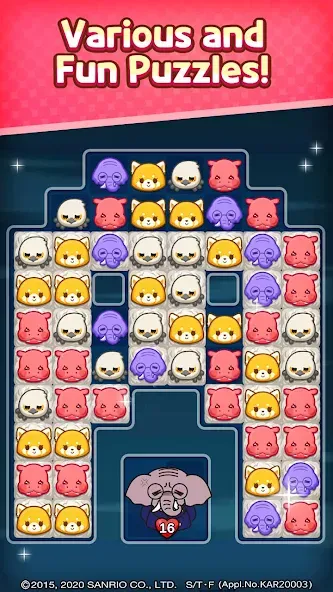 Aggretsuko : Match 3 Puzzle — скачать мод: Безлимитные монеты и жизни — скриншот 4