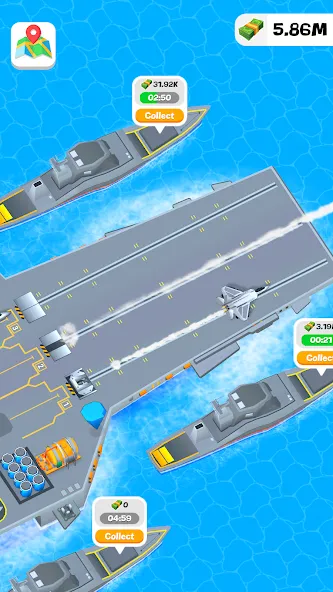 Idle Aircraft Carrier MOD APK: Безлимитные деньги и топливо — скриншот 3