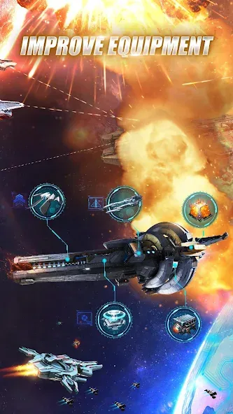 Galaxy Battleship — скачать мод: Безлимитные ресурсы и мощный флот — скриншот 3