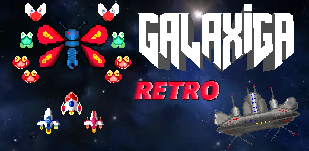 Galaxiga Retro Arcade Action — последняя версия с модом (Безлимитные деньги и усиленное оружие) — скриншот 1 Galaxiga Retro Arcade Action — последняя версия с модом (Безлимитные деньги и усиленное оружие) — скриншот 1
