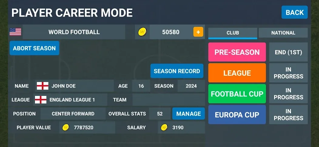 World Football Simulator на телефон — скачать мод: Безлимитные деньги и все команды — скриншот 5 World Football Simulator на телефон — скачать мод: Безлимитные деньги и все команды — скриншот 5