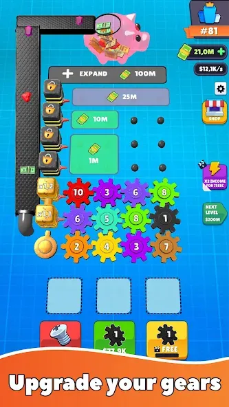 Скачать мод Gear Clicker — Безлимитные монеты и ускоренная прокачка — скриншот 1