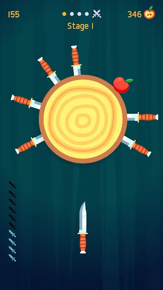 Knife Hit взлом APK — Безлимитные ножи и открытые уровни — скриншот 1