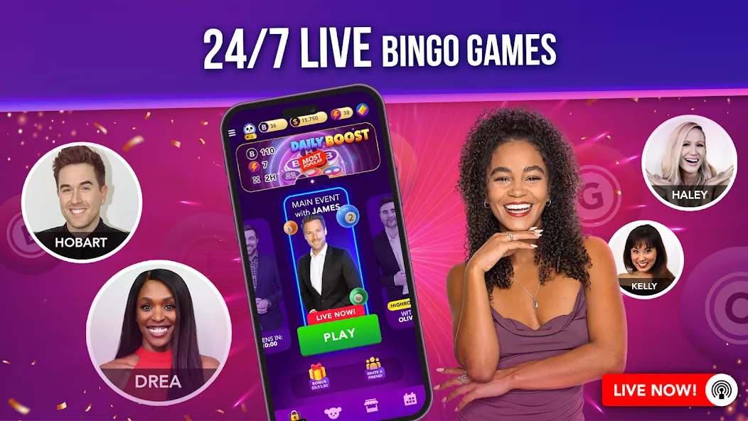 Live Play Bingo: Real Hosts взлом на Андроид — Безлимитные фишки и бонусы — скриншот 3 Live Play Bingo: Real Hosts взлом на Андроид — Безлимитные фишки и бонусы — скриншот 3