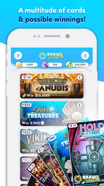 Мод Bravoscratch, scratch games! — Неограниченные награды и быстрый прогресс, скачать APK — скриншот 3 Мод Bravoscratch, scratch games! — Неограниченные награды и быстрый прогресс, скачать APK — скриншот 3