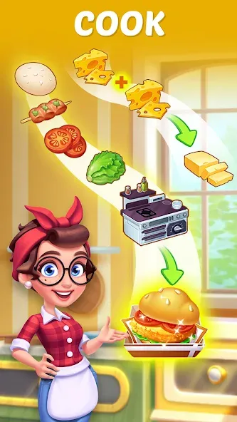 Merge Cooking:Theme Restaurant — Безлимитные монеты и все рецепты, скачать мод APK — скриншот 4