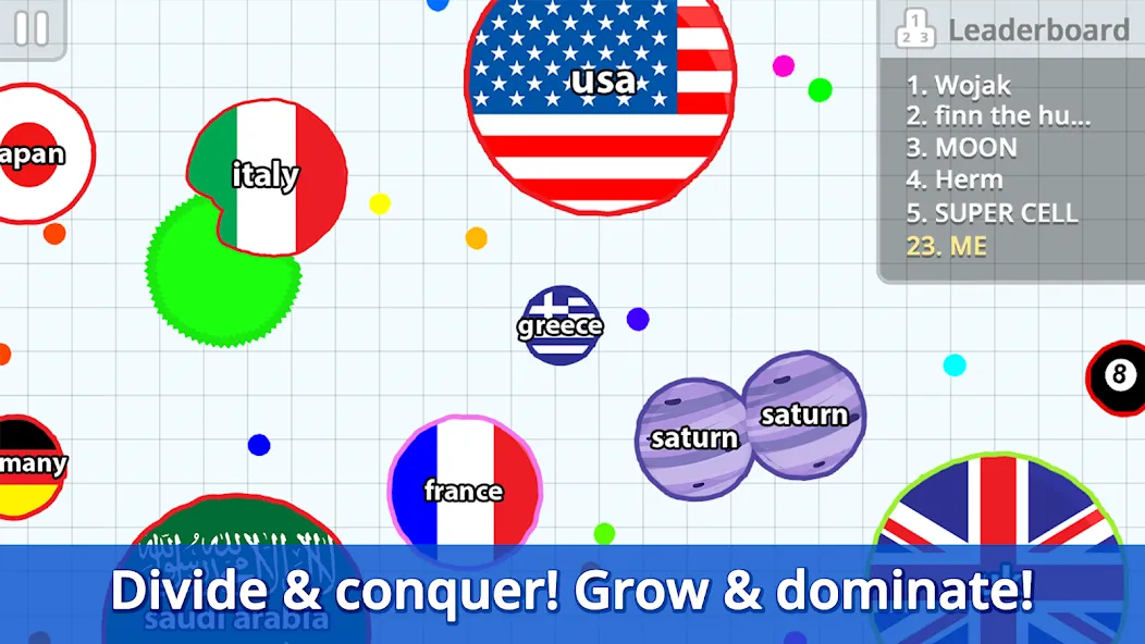 Agar.io (Мод: Увеличенный размер и бессмертие) — скачать на Андроид — скриншот 2 Agar.io (Мод: Увеличенный размер и бессмертие) — скачать на Андроид — скриншот 2