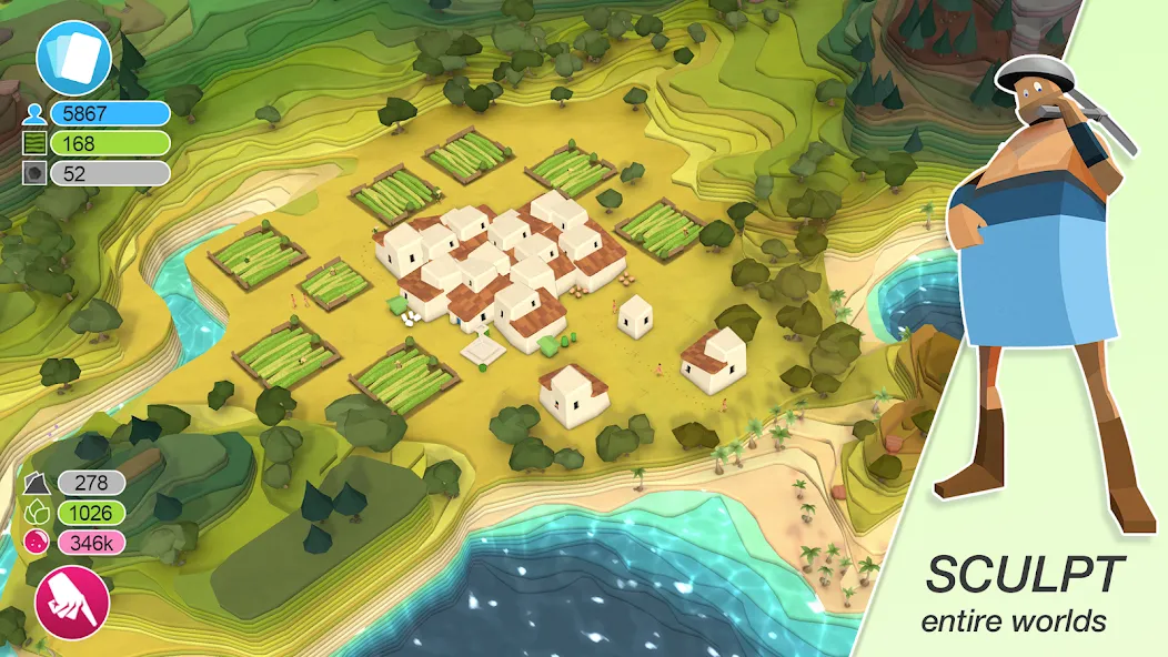 Godus (Мод: Безлимитные ресурсы и божественная сила) — скачать на Андроид — скриншот 1