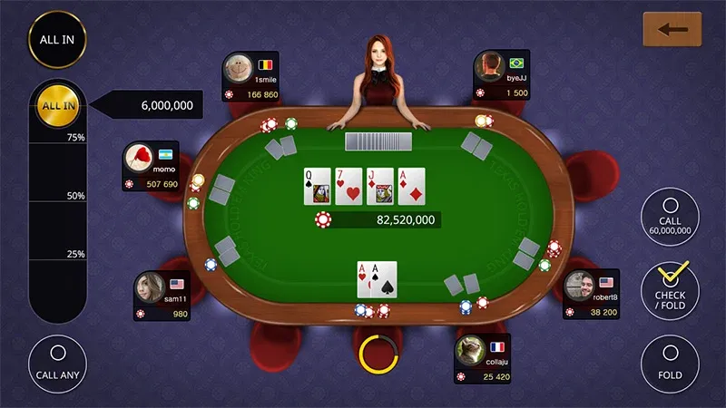 Texas holdem poker king бесплатно на Андроид — мод: Безлимитные фишки и все функции открыты — скриншот 1