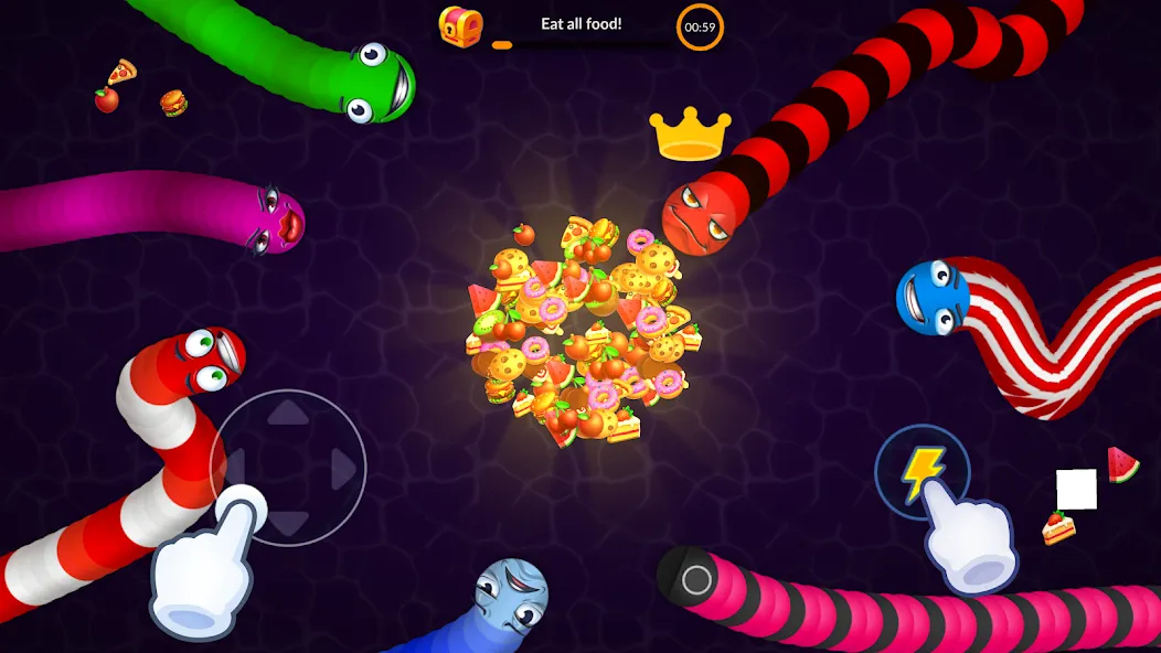Скачать взлом Snake vs Worms: Fun .io Zone — Без рекламы и много монет — скриншот 4 Скачать взлом Snake vs Worms: Fun .io Zone — Без рекламы и много монет — скриншот 4