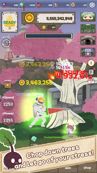 Woodcutter: Idle Clicker — взломанная версия, Много денег и быстрый прогресс — скриншот 2
