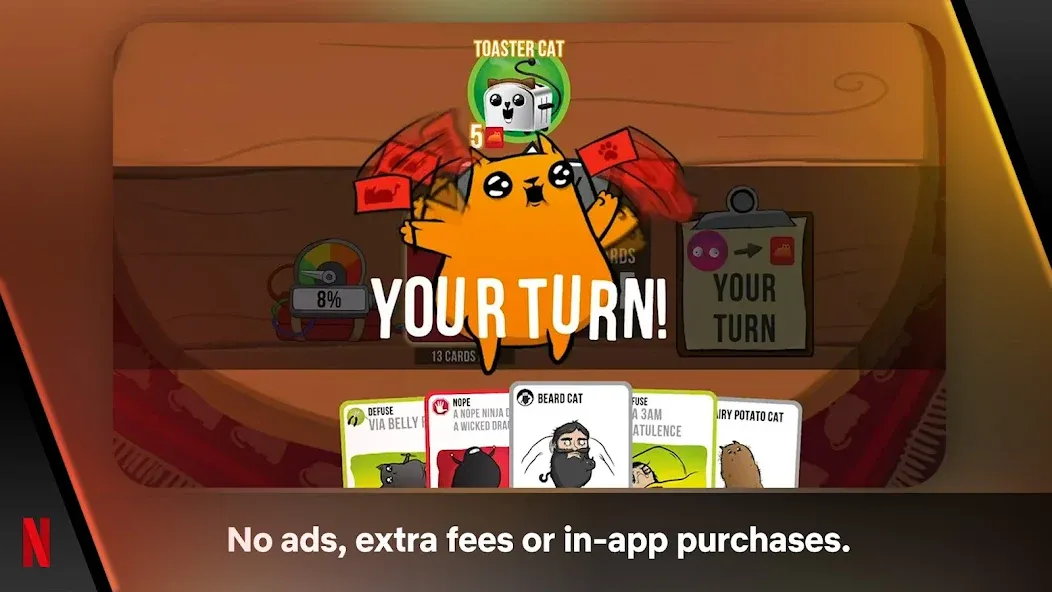 Exploding Kittens - The Game мод на Андроид: Без рекламы и бесконечные жизни — скриншот 1