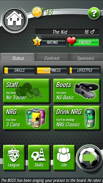 New Star Soccer — скачать мод: Безлимитные деньги и энергия — скриншот 4 New Star Soccer — скачать мод: Безлимитные деньги и энергия — скриншот 4