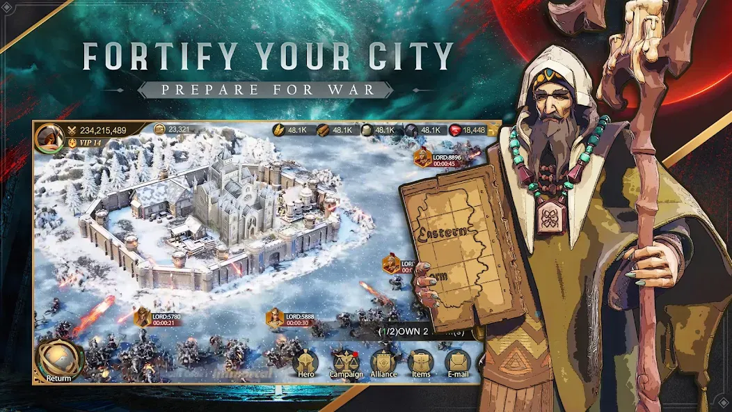 Land of Empires: Immortal бесплатно на Андроид — мод: Безлимитные ресурсы и ускоренное строительство — скриншот 2