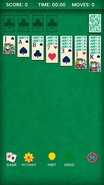 Klondike Solitaire на телефон — скачать мод: Безлимитные подсказки и отмены ходов — скриншот 1