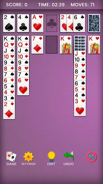 Klondike Solitaire на телефон — скачать мод: Безлимитные подсказки и отмены ходов — скриншот 3