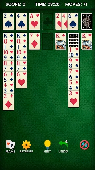 Klondike Solitaire на телефон — скачать мод: Безлимитные подсказки и отмены ходов — скриншот 4