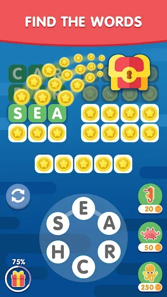 Скачать Word Search Sea: Word Puzzle — Безлимитные подсказки и открыты уровни — скриншот 1