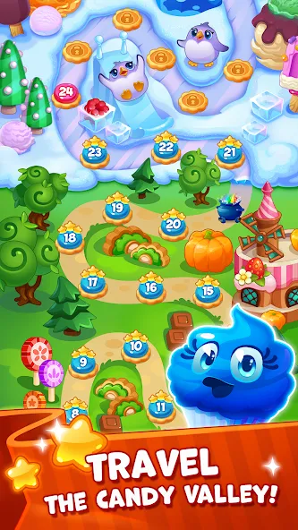 Мод Candy Valley - Match 3 Puzzle — Безлимитные монеты и жизни, скачать APK — скриншот 1 Мод Candy Valley - Match 3 Puzzle — Безлимитные монеты и жизни, скачать APK — скриншот 1