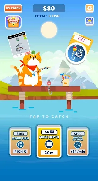Idle Furry Fishing! MOD APK: Безлимитные монеты и быстрый улов — скриншот 1